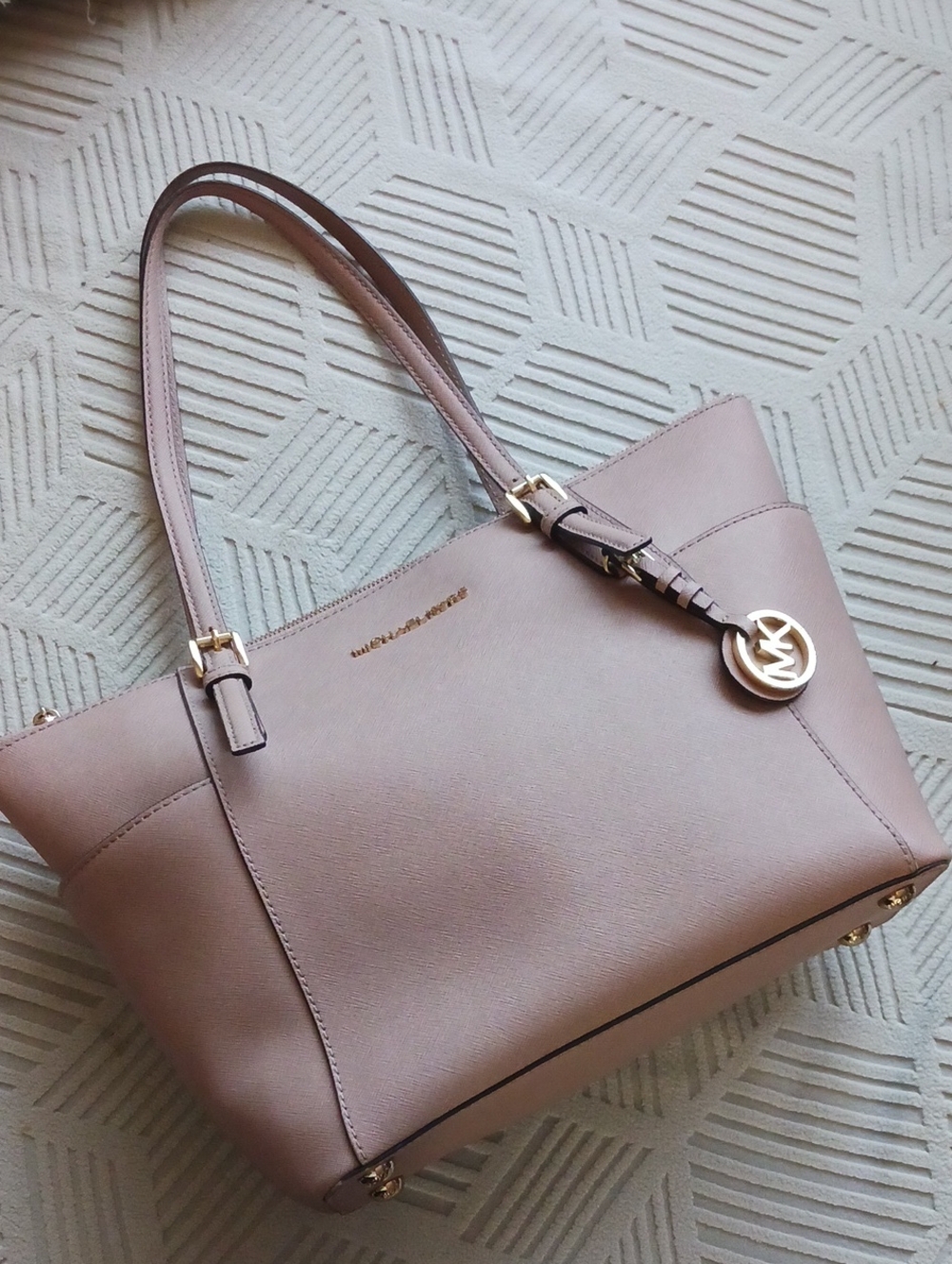 Michael Kors Dusty Pink Saffiano Leather Tote with Gold Charm